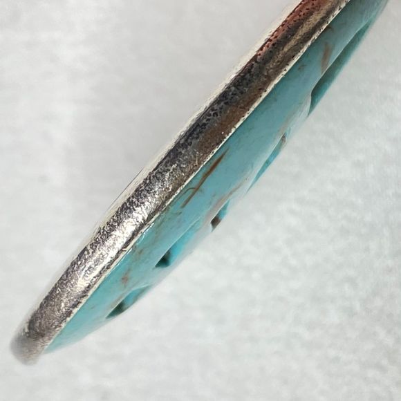 Teardrop Pendant Open Marbled Mint Green Stone Silver Tone Setting - Picture 5 of 8